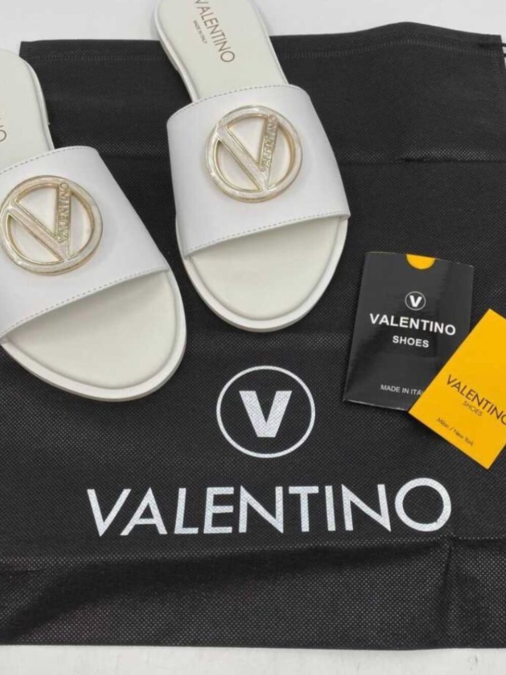 Valentino Bugola White Leather Slides Sandals Women’s Size 8